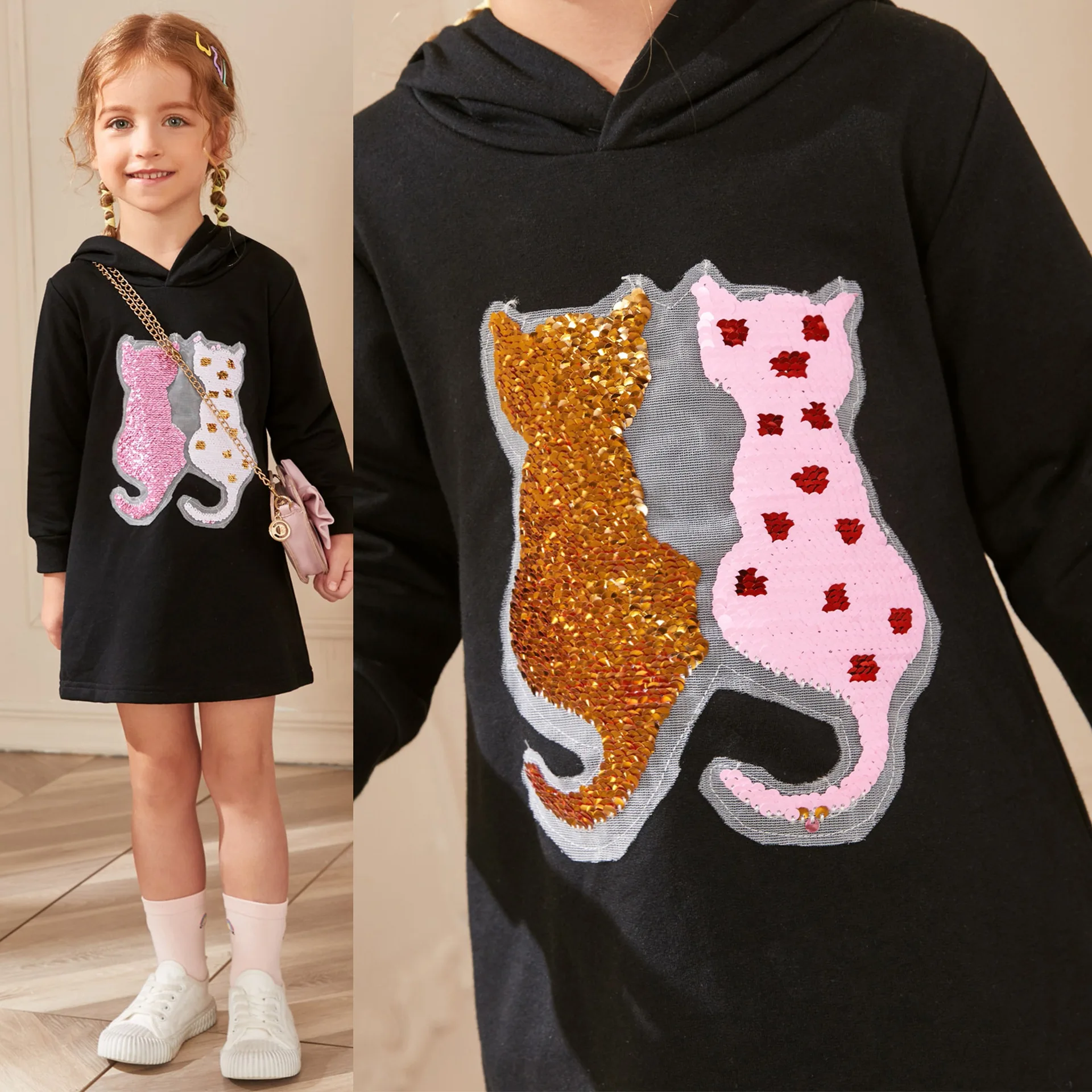 

Girls dress Sequin cartoon dress baby Sweatshirt dress A-line dress