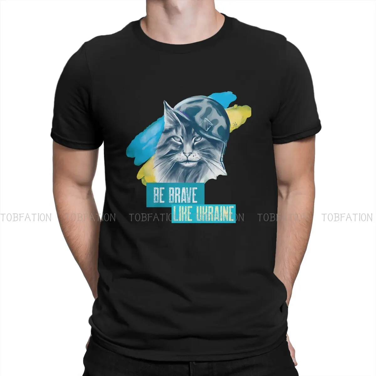 

Cat Ukrainian Soldier Animal Crewneck TShirts Be Brave Like Ukraine Personalize Men's T Shirt Hipster Clothing 6XL