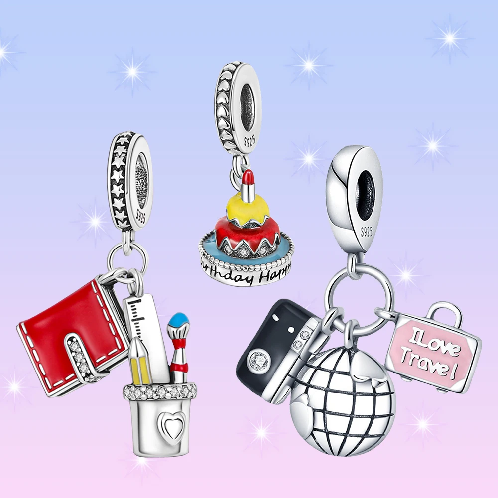 Porte-stylo de livre japonais en argent Chim925, éléments de voyage, gâteau, pendentif de dessin animé pour bricolage, bracelet pour femme, collier, cadeau de bijoux