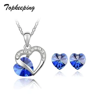 new fashion women crystal jewelry set elegant luxuriant rhinestone heart necklace earrings