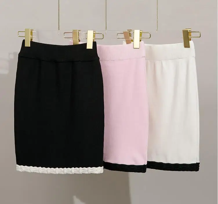 Fashion Classic Trendy luxury design Summer Women's Contrast Color Fashion High Waist Knitted Sexy Hip Skirt Slim Fit
