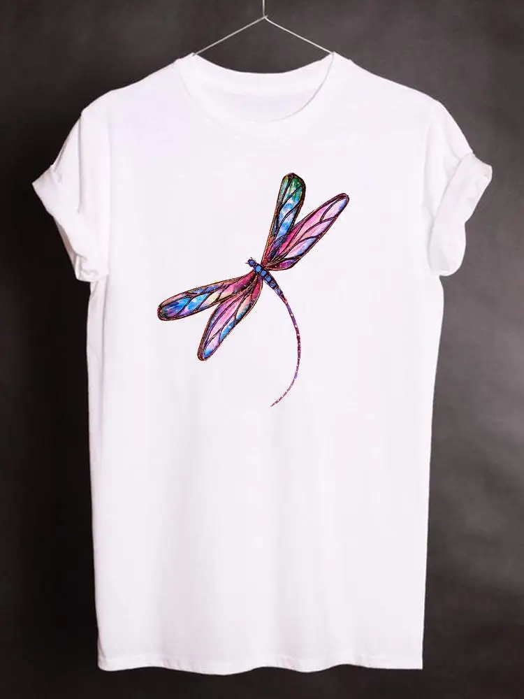 

Women Clothing Print T Shirt Short Sleeve Clothes Summer Fashion Watercolor Dragonfly Love Graphic T-shirt Kawaii Basic Tee Top