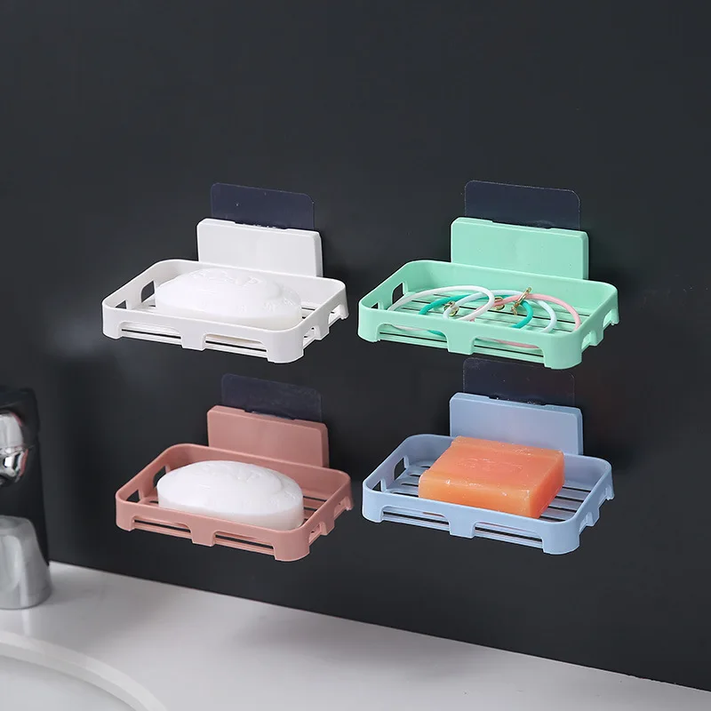 

Hollow Punch-Free Soap Holder Draining Wall-Mounted Soap Box Simple Bathroom Storage Rack No Trace Stickers Soap Dishes