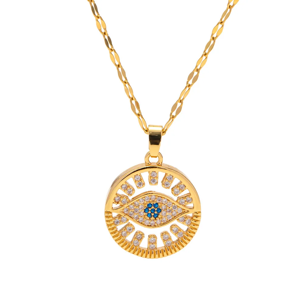 

Minar Chic Shiny Full CZ Zircon Evil Eyes Pendant Necklaces for Women 18K Gold PVD Plated 316L Stainless Steel Chokers Necklace