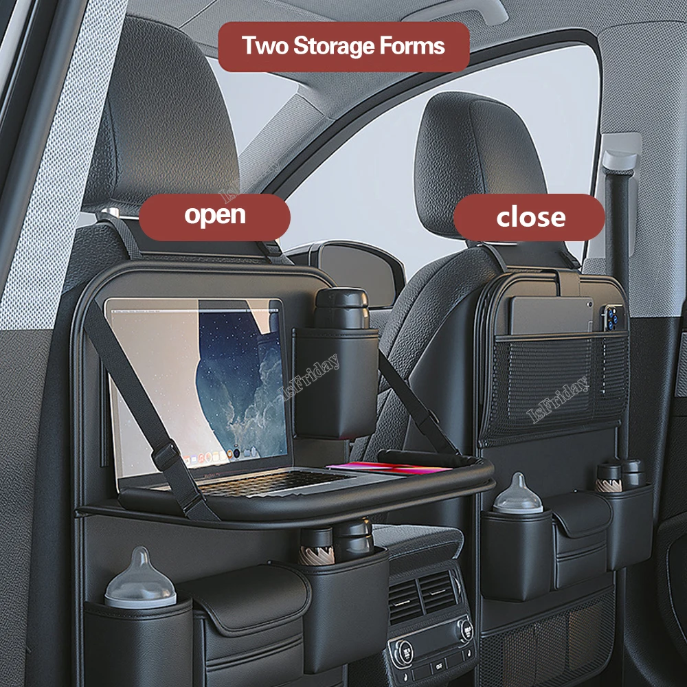 

Car Seat Back Organizer Large Capacity Storage Bag Multifunctional Foldable Tablet Tray PU Leather Multi Pocket Car Accessories