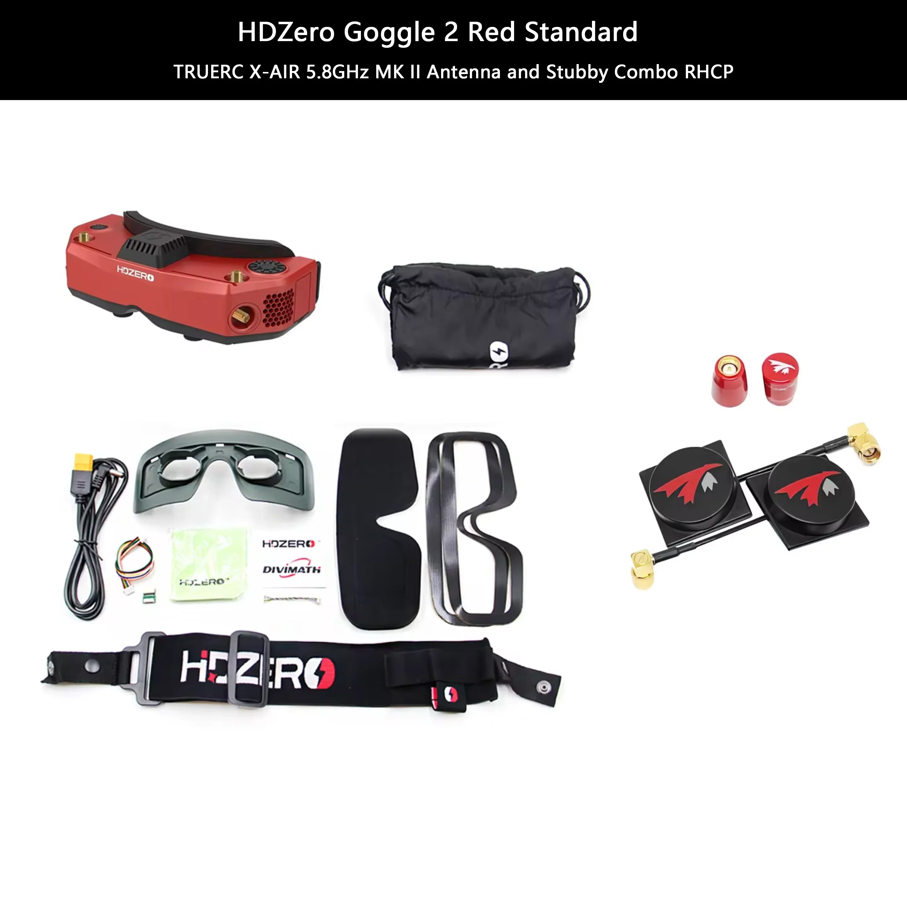 HDZero FPV Goggles2 Red + TrueRC X-Air MKII + Stubby antennas