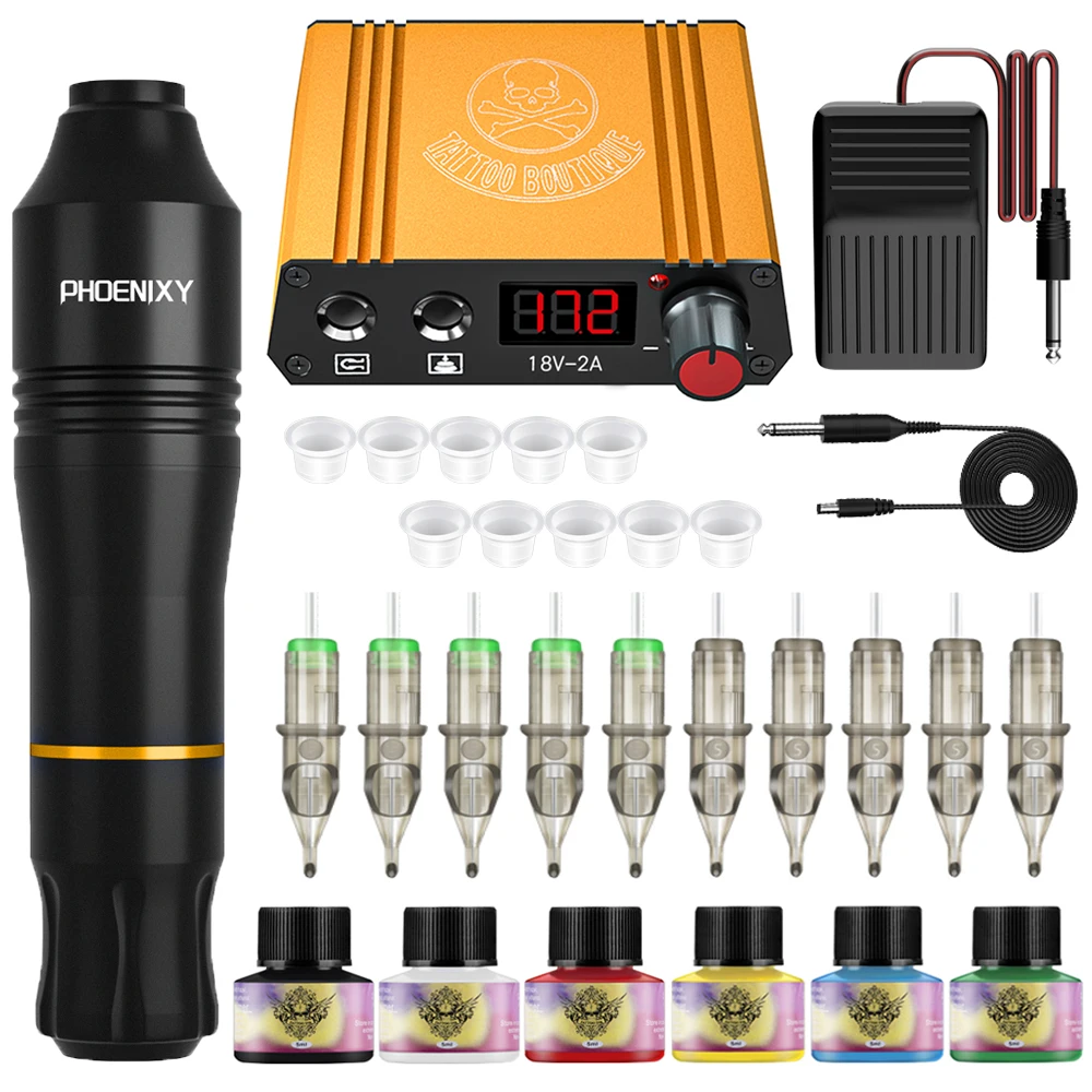 

Phoenixy Complete Tattoo Gun Kit Cartridge Tattoo Machine Kit for Beginners Tattoo Power Supply Rotary Tattoo Machine Pen Kit