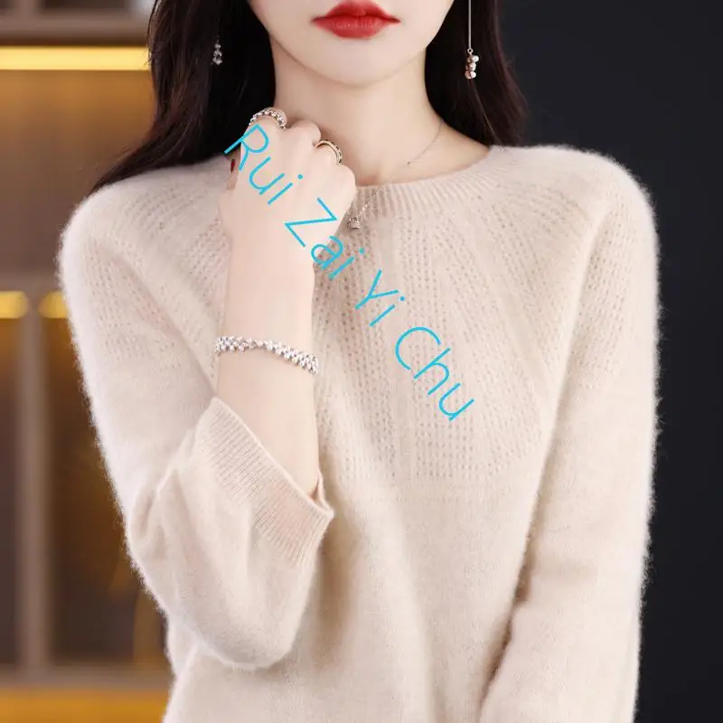 

100% Pure Wool O-Neck Knitted Pullover Korean Fashion Solid Color Women's Top Autumn and Winter New Women's Sweater
