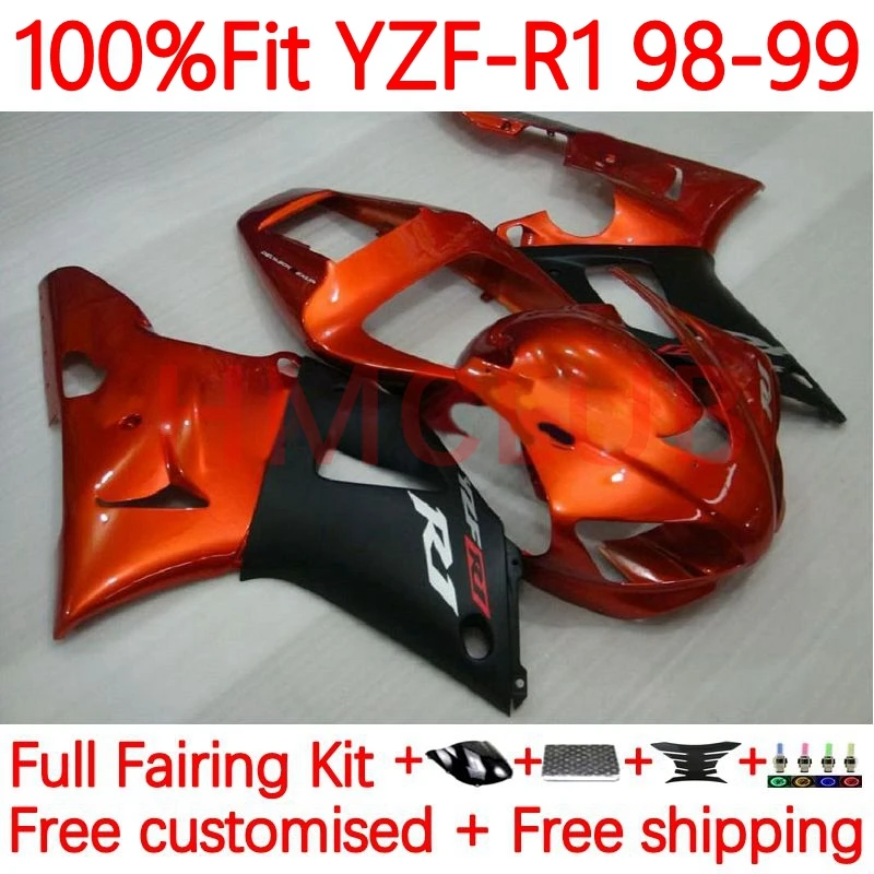 

OEM Корпус для YAMAHA YZF1000 YZF R1 R 1 1000 YZF-R1 оранжевый глянцевый YZFR1 1998 1999 1000CC 98 99 Инжекционный обтекатель 99No.6