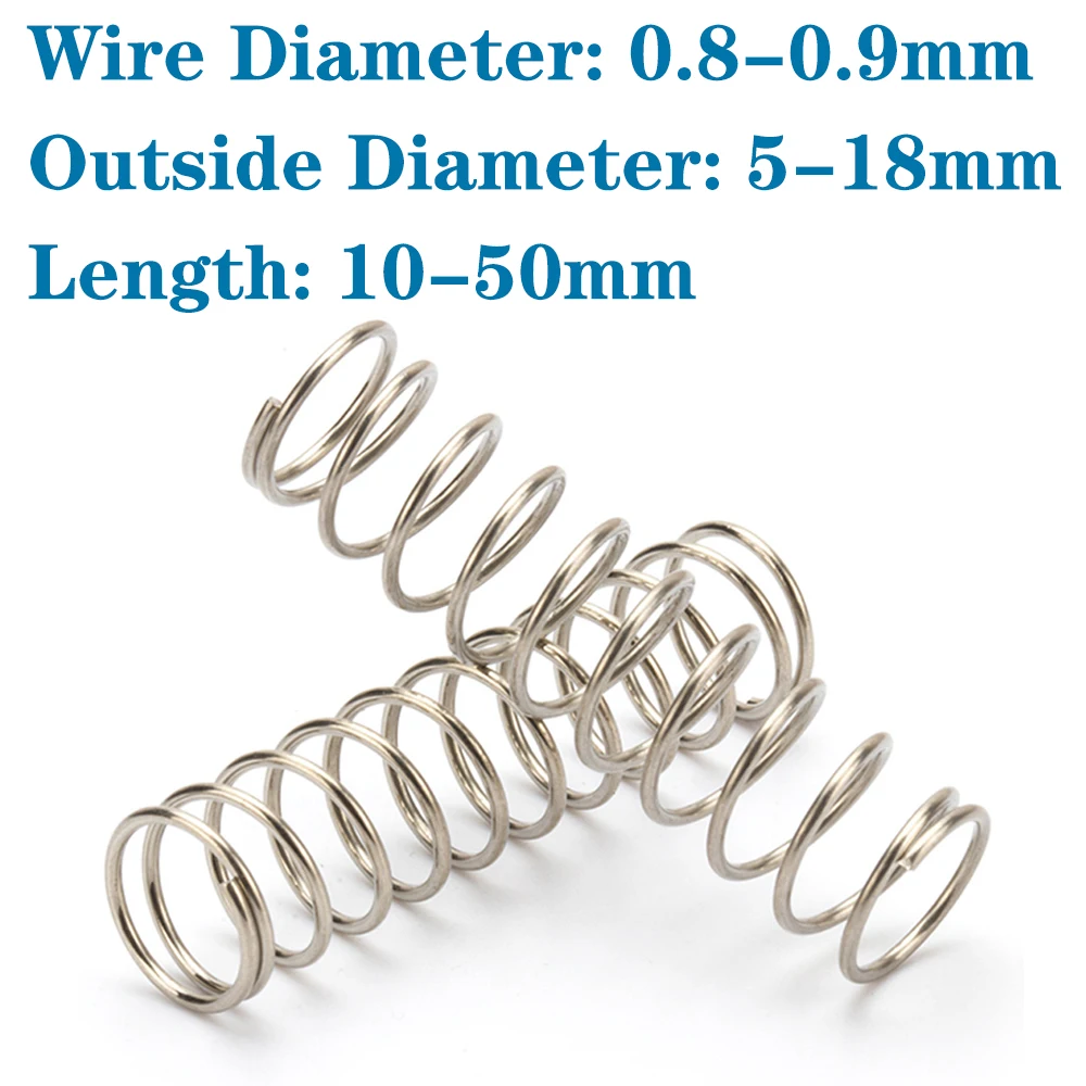 

10Pcs Compression Spring Return Spring Steel Wire 304 Stainless Steel Diameter 0.8-0.9mm Outside Diameter 5-18mm Length 10-50mm