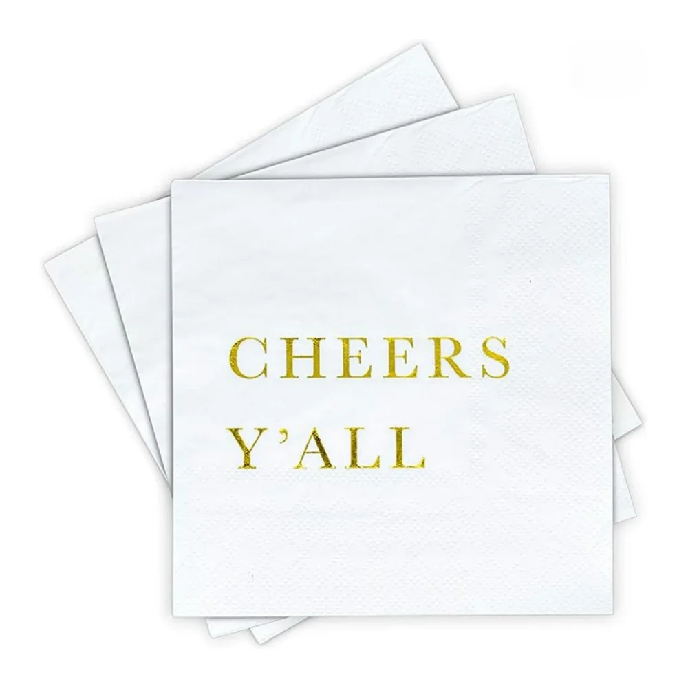 

50Pcs Gold Cocktail Napkins - Cheers Y'all Party Napkins, Wedding Paper Napkins for Engagement Party, Bridal Shower, Birthday