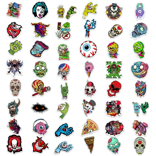 10/30/50Pcs Cool Pop Horror Skull Stickers Cartoon Decals Stationery Luggage Laptop Helmet Motorcycle Graffiti Zombie Sticker 4