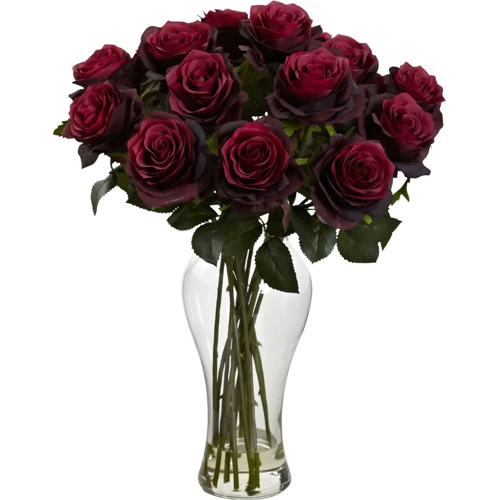 

Blooming Roses Artificial Flower Arrangement with Vase, Red