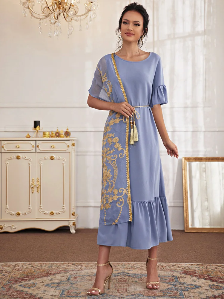 

TOLEEN Women Casual Elegant Maxi Long Dress 2022 Summer Luxury Embroidery Belt Arabic Turkish African Evening Party Robe Vestido