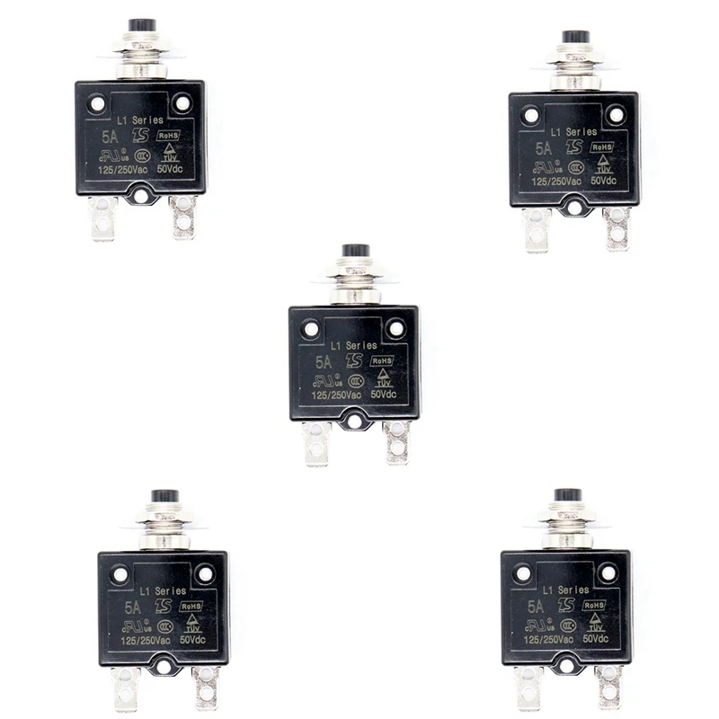 

5X 5A Circuit Breaker 12V/24V Push Button Resettable Thermal Circuit Breaker Panel Mount With Waterproof Cap