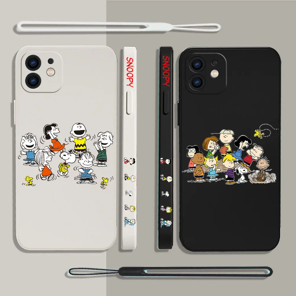 

Cartoon Snoopies Phone Case For iPhone 14 13 12 11 Pro Max Mini X XR XS SE20 8 7 Plus 6 6S Plus Silicone Cases with Hand Strap