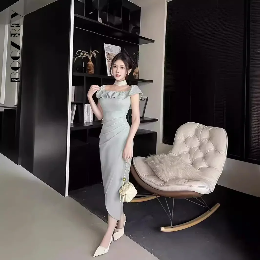BoozRey 2024 модное французское сексуальное платье с одной линией декольте женское