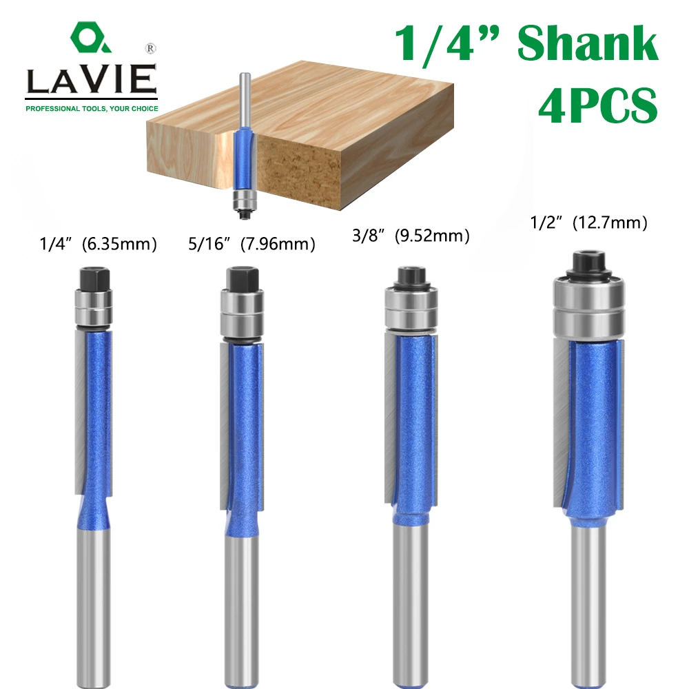 LAVIE  6MM 6.35MM Shank Double Bearing Flush Trim Bit Router Bit Woodworking Milling Cutter For Wood Bit Face Mill