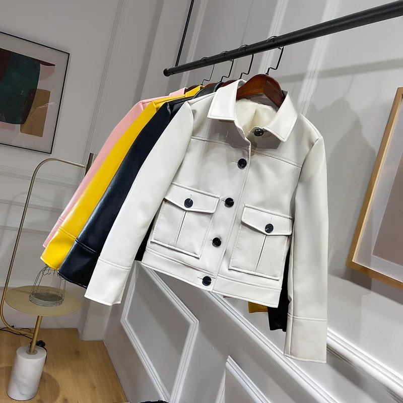 Винтажная Байкерская кожаная куртка Fitaylor короткая однобортная в стиле панк цвет