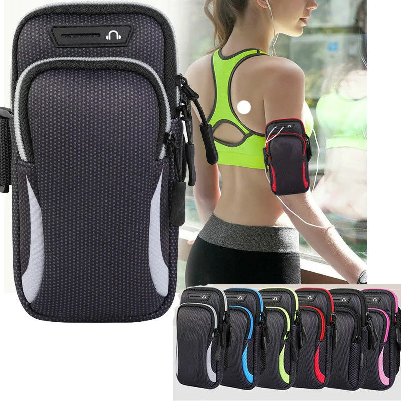 Universal 6.7'' Phone Armband Outdoor Waterproof Fitness Running Sports Arm Phone Holder With Headphone Jack Mobile Bag
