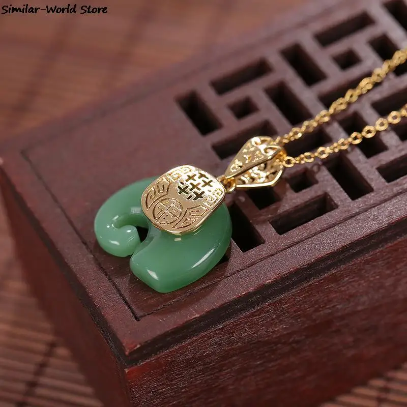 2022 Vintage White Hetian Jade Elephant Pendant 18K Gold Plated Chain Necklace Stainless Steel Sapphire Choker Jewelry for Women