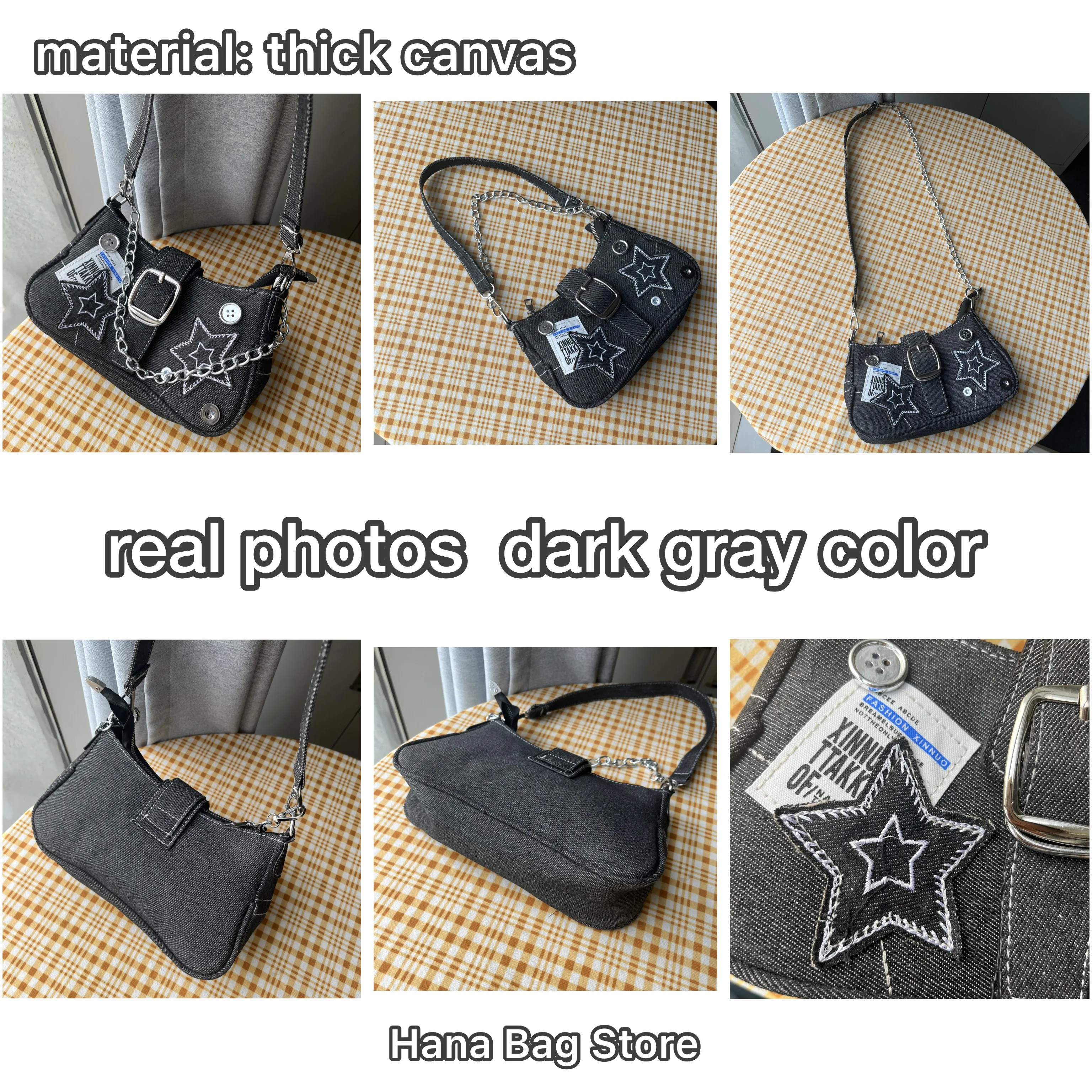 Y2k Women's Handbags Fashion Stars Pattern Cool Girls Underarm Bag Fashion Canvas Female Small Shoulder Bags Chain Tote Purses