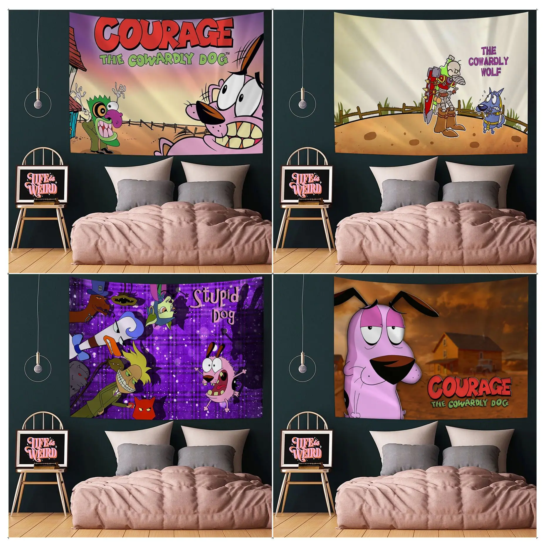 

COURAGE The C-Cowardly funny Dog Tapestry Anime Tapestry Hanging Tarot Hippie Wall Rugs Dorm Wall Hanging Sheets