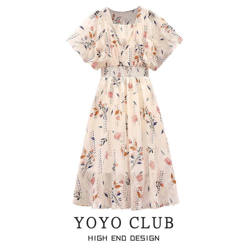 Женская одежда больших размеров нежное платье с цветочным принтом летнее для