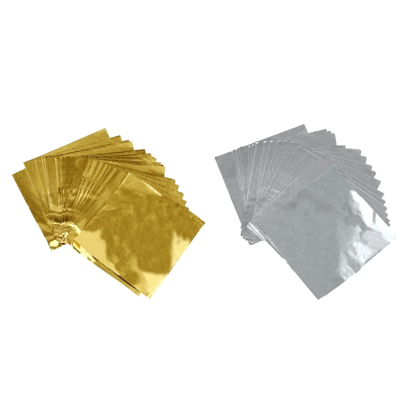 

200Pcs Cute Sweets Candy Package Foil Paper Chocolate Lolly Foil Wrappers Square, 100Pcs Silver & 100Pcs Gold