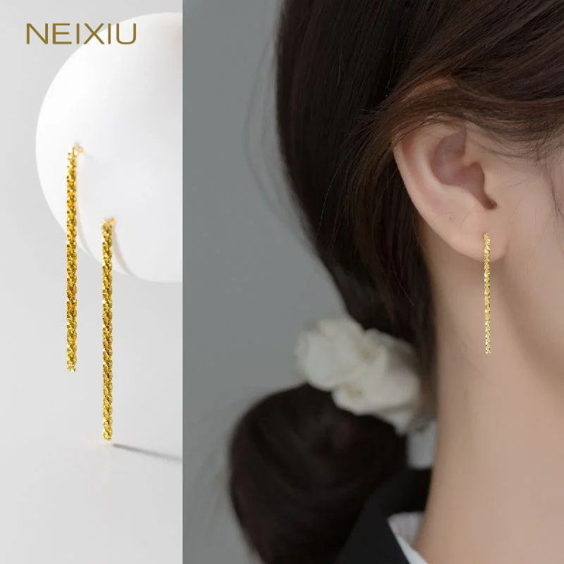 

Серьги Neixiu из стерлингового серебра 925 пробы с золотом 14 карат, сверкающие длинные серьги для женщин, свадебные ювелирные изделия для помолвки, подарки, оптовая продажа