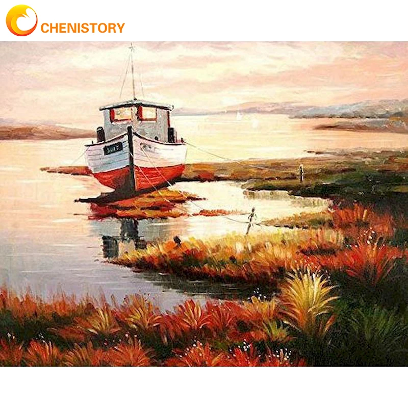 

CHENISTORY 5D DIY Diamond Painting Ship Cross Stitch Diamond Embroidery Full Square Frameless Diamond Mosaic Home Decor