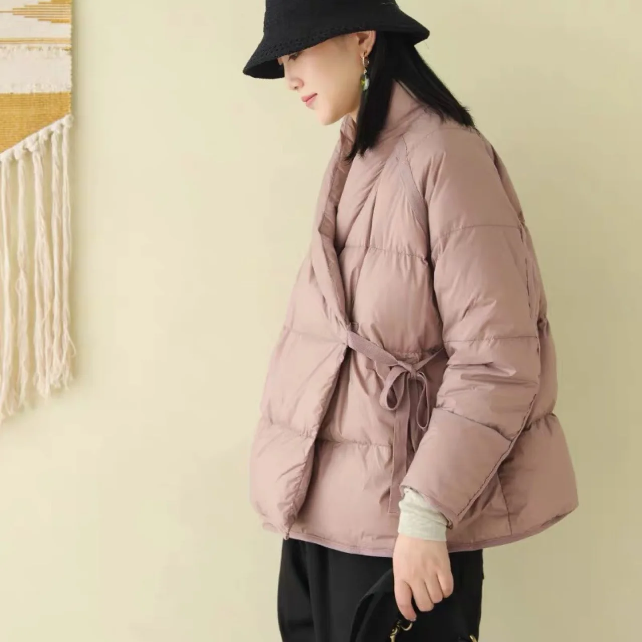 Retro Literary New Oblique Lapel Light Down Jacket Female Winter Short Loose Bread Clothes Jacket