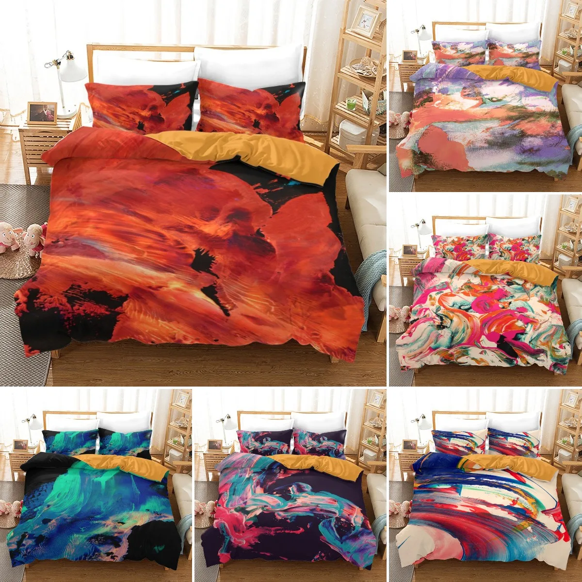 

Пододеяльник в стиле масляной живописи, современный модный Комплект постельного белья с абстрактным оранжевым тоном и чернильными граффит...