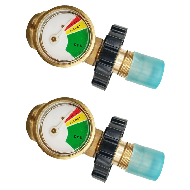 

2 Pack Propane Tank Adapter With Gauge Converts Tank Service Valve To QCC1 / Type 1 For BBQ Gas Grill Replacement Accessories
