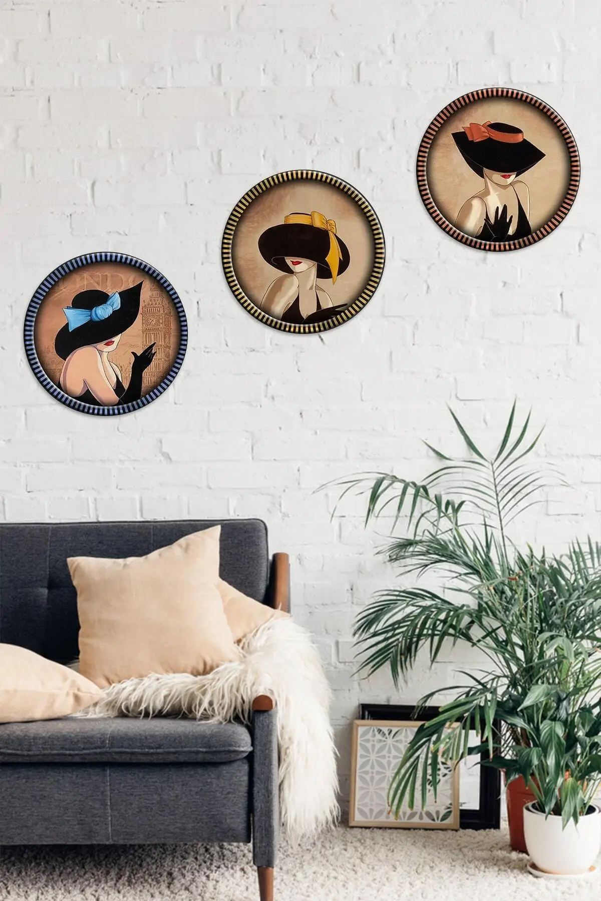 

Женская Рамка с принтом из 3 частей шляпы Mdf живопись