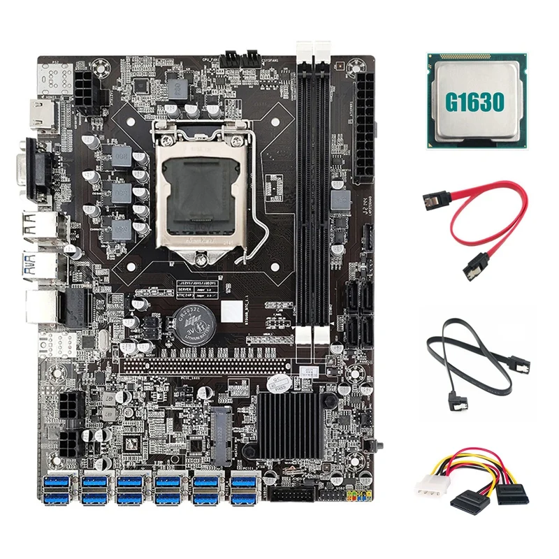 Фото Материнская плата B75 12USB ETH для майнинга + процессор G1630 + кабель 2xsata + кабель 4PIN к SATA, материнская плата 12USB3.0 B75 USB ETH Miner №2
