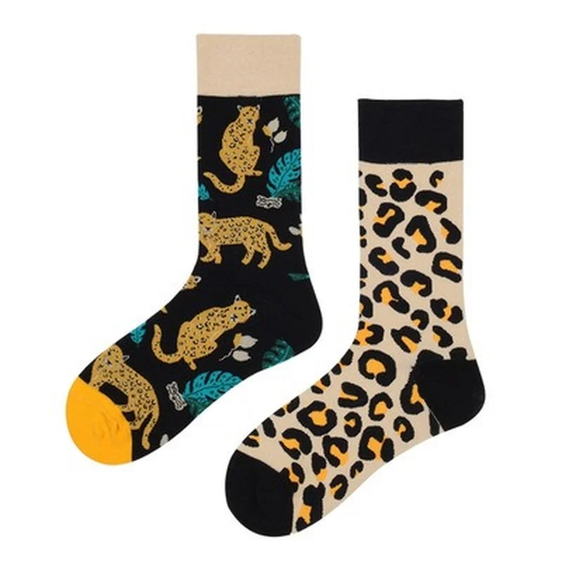 

Women Cotton Korean Designer Leopard Tiger Frog Socks Female AB Mid-Calf Dinosaur Personality Funny Novelty Socks