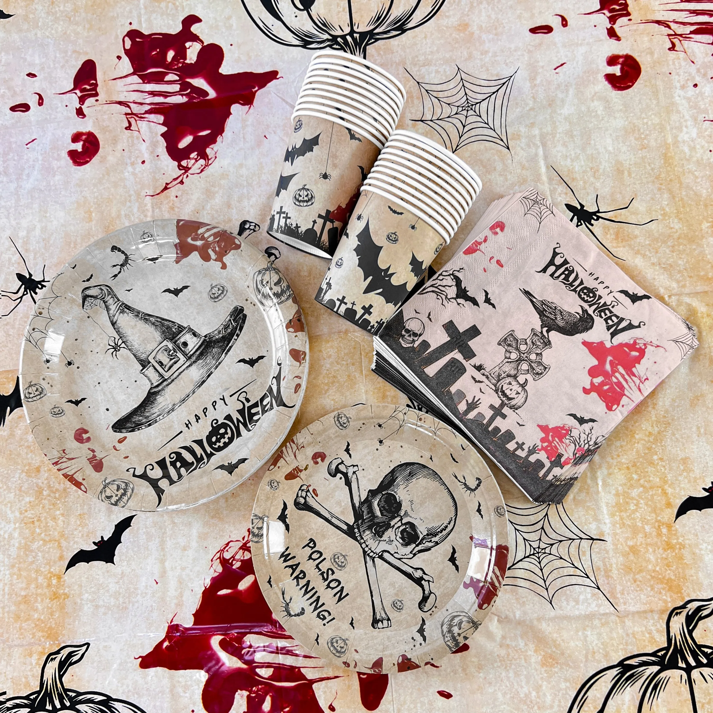 Ретро Хэллоуин тематическая вечеринка одноразовая посуда набор череп тыква