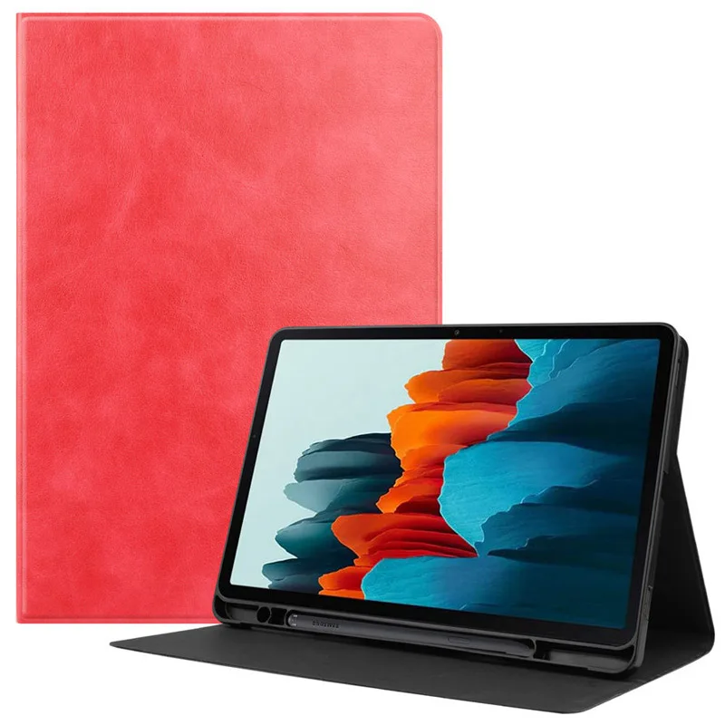 

For Samsung Galaxy Tab S7 Premium PU Leather Tablet Case With Pencil Holder For Samsung Galaxy S7 T870 T875 Soft TPU Back Cover