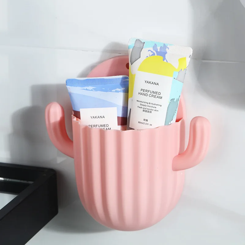 

Wall-mounted Cactus Storage Rack Remote Control Sorting Storage Box Perforation-free Toilet Storage Drain Rack