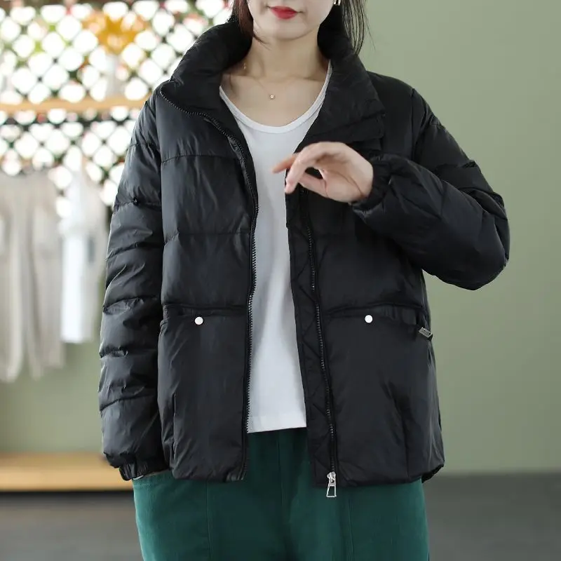 2023 New Winter Women Korean Style White Duck Down Jackets Fashion Casual Female Long Sleeve Zipper Loose Coats Tops C59