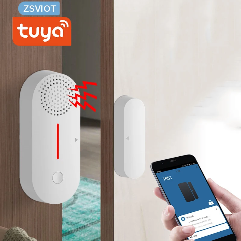 Tuya Smart WiFi Door Window Sensor Sound WiFi Security Alarm Door Open Closed Detectors APP Remote Control Timing Arm and Disarm