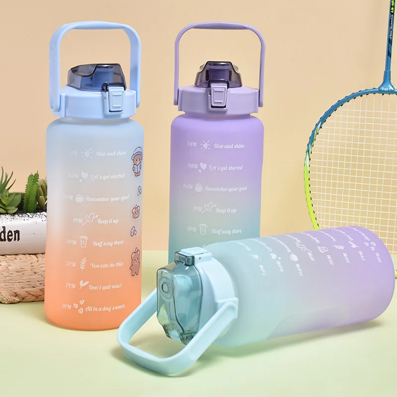 

Large Capacity Gradual Change Plastic Cup Outdoor Sports Frosted Straw Cup for Men and Women Simple Portable Bouncing with Scale