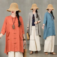 2022 national chinese vintage women blouse traditional cotton linen shirt female hanfu elegant cheongsam tops oriental tang suit