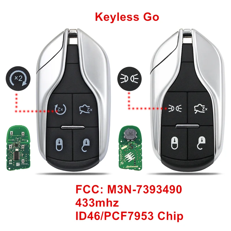 

4 Button Smart Keyless Go Remote Key 433MHz ID46 Chip M3N-7393490 for Maserati Quattroporte President Ghibli Levant 2012-2015