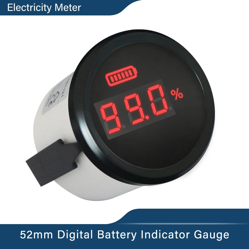 

52mm Universal 0~100% Battery Capacity Meter Digital Battery Charge Level Indicator LED Display with Red Backlight for Car Boat