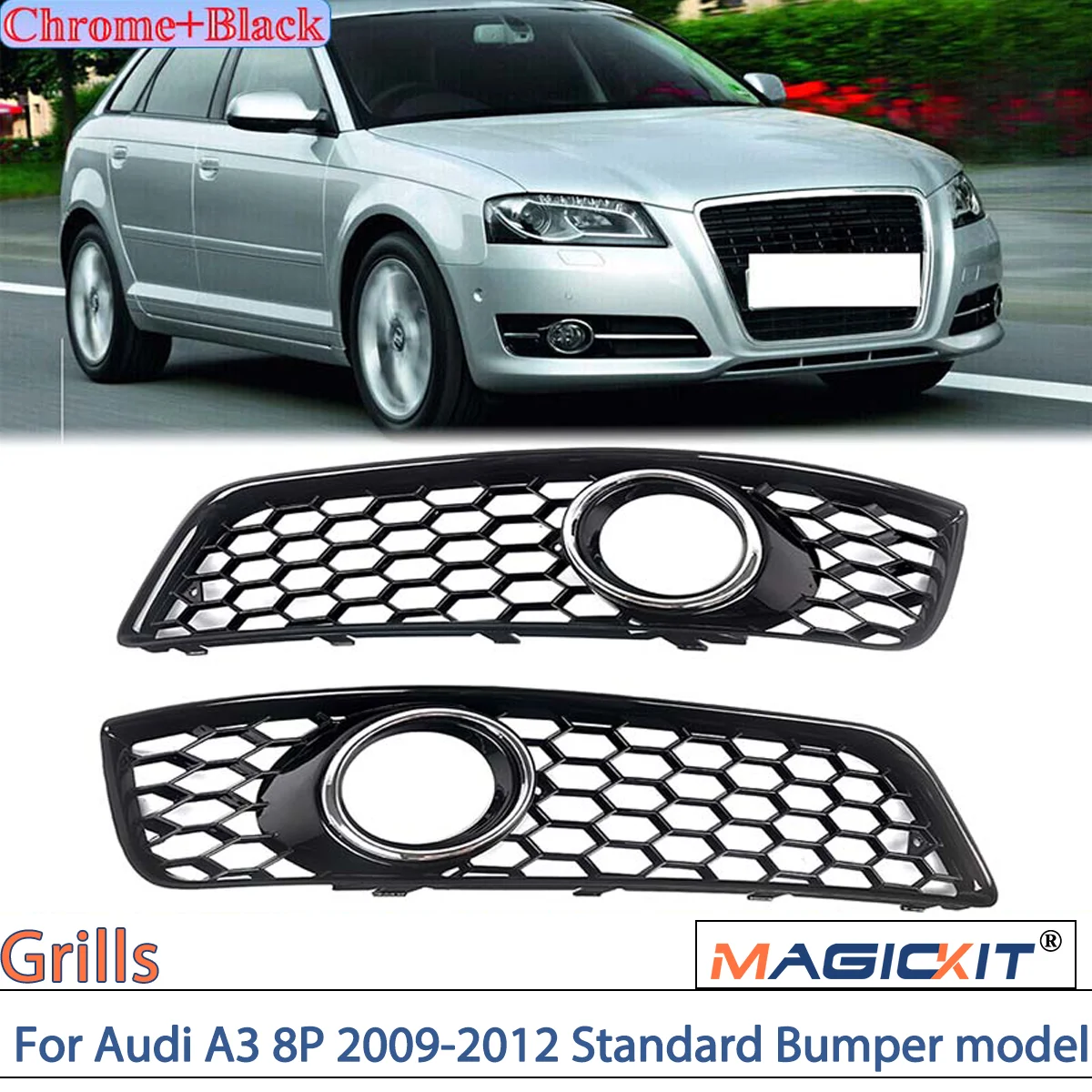 MAGICKIT 2X Honeycomb передний бампер решетка Противотуманные фары Чехлы для Audi A3 8P 2009-2012