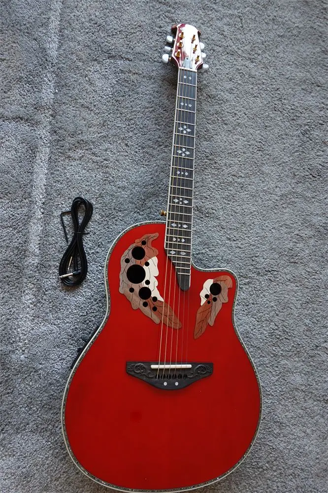 

free gig bag 6 strings Ovation-guitar real abalone acoustic electric guitar carbon fiber tortoise shell back red guitar
