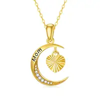 YFN 14K Real Gold Moon Heart Necklace for Women Yellow Gold Half Moon Pendant Necklaces Moissanite Mother's Day Birthday Present