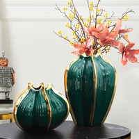 nordic light luxury gold plated edge table pumpkin shaped ceramic vase wind creative and slightly luxury green flower decoration